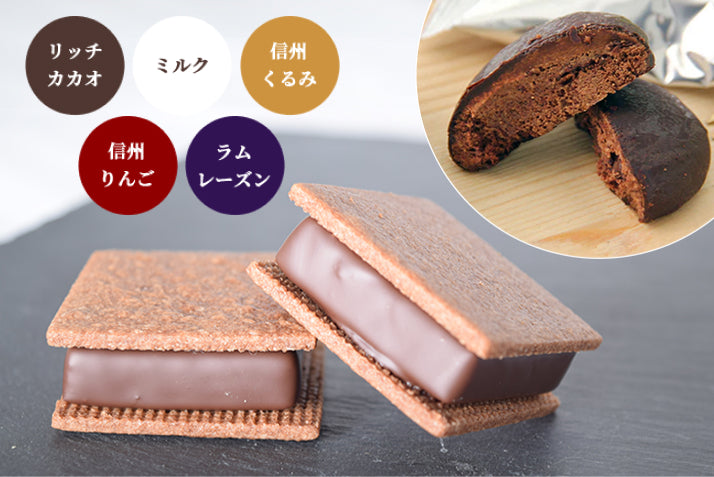 【焼菓子バラエティ】チョコサンド6個(リッチカカオ2個・ミルク・信州くるみ・信州りんご・ラムレーズン各1個)&GAKUプレミアムクッキー10個入