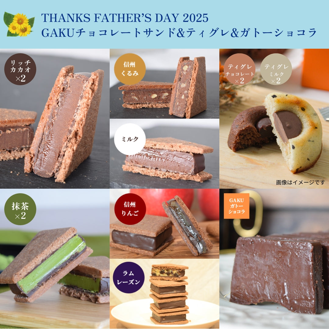 【送料無料】【父の日ギフト2025】チョコレートサンド8個（抹茶2・リッチカカオ2・ミルク・信州くるみ・信州りんご・ラムレーズン）&ティグレ4個（チョコ2・ミルク2）&ガトーショコラ