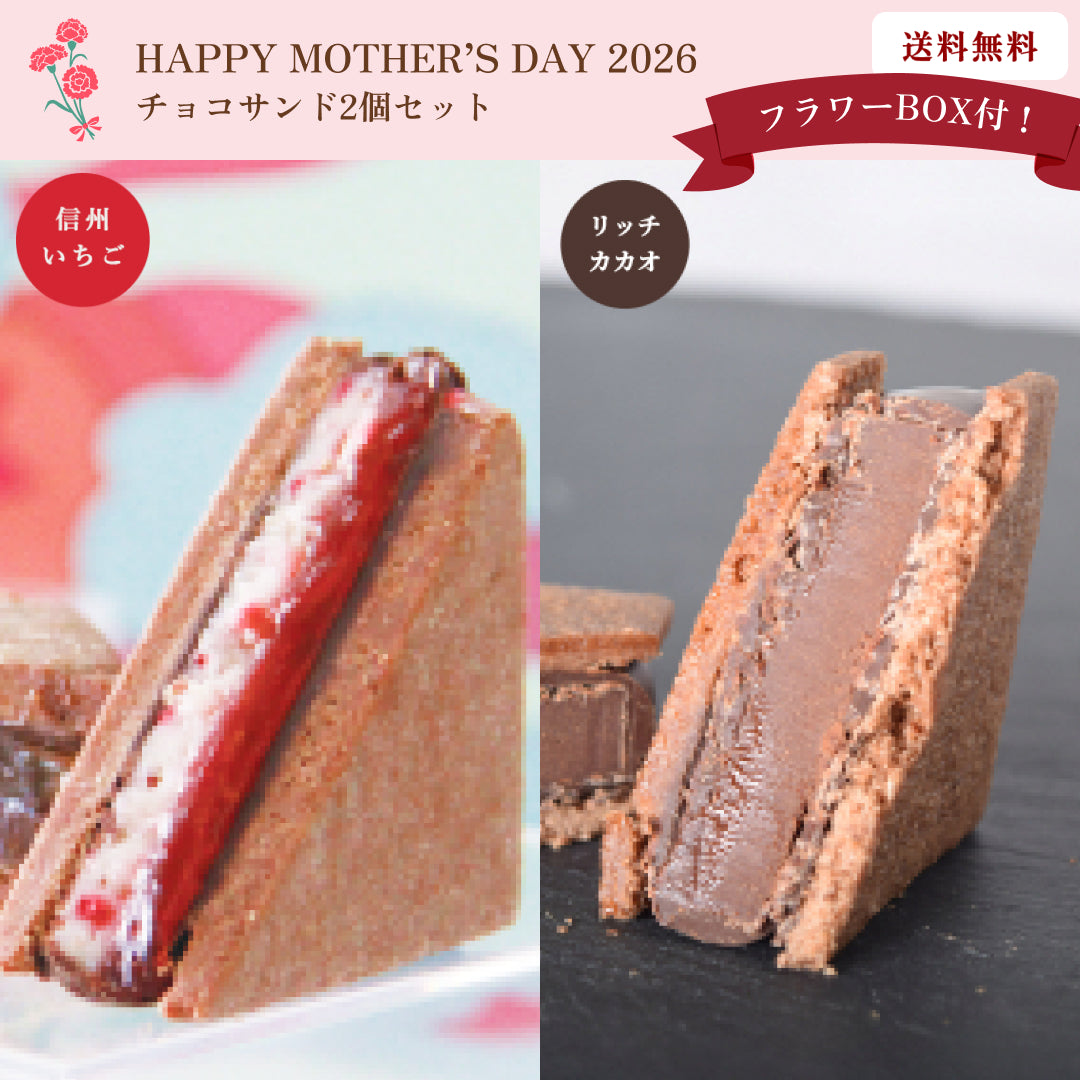 【母の日ギフト2026】【送料無料】フラワーBOX付！チョコレートサンド2個セット（リッチカカオ・信州いちご）