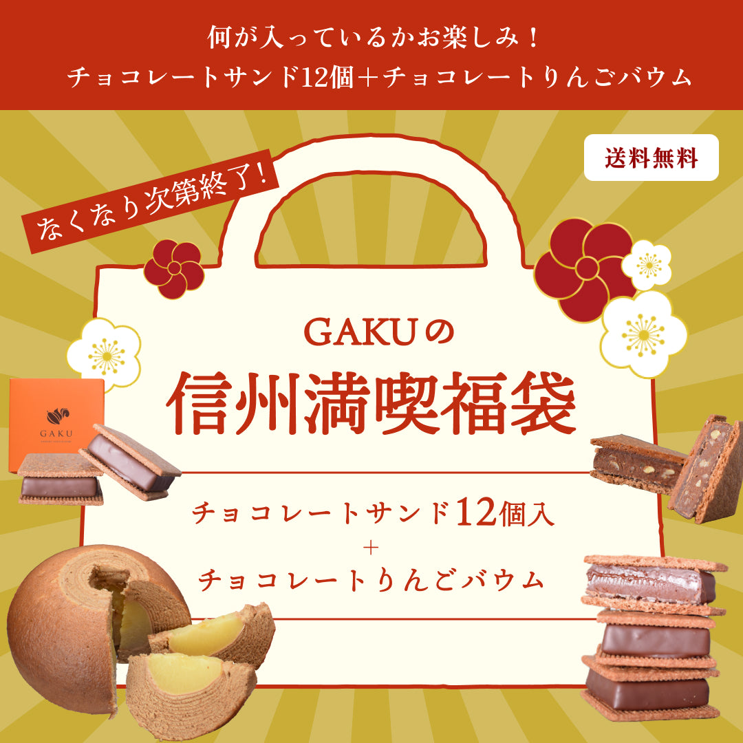 【2026 GAKUチョコレートサンド信州満喫福袋】【送料無料】何が入っているかお楽しみ！GAKUチョコレートサンド12個＆チョコレートりんごバウム