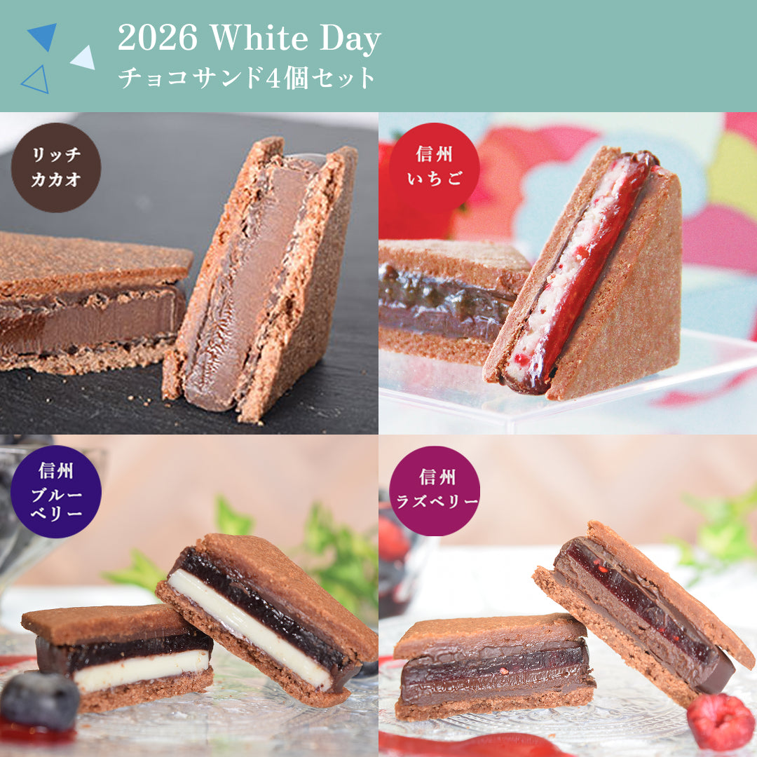 【2026 White's Day】GAKUチョコレートサンド4個セット（リッチカカオ・信州いちご・信州ブルーベリー・信州ラズベリー）